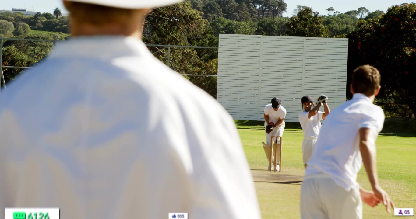 Animazione di elaborazione dati digitali su diversi giocatori di cricket su campo