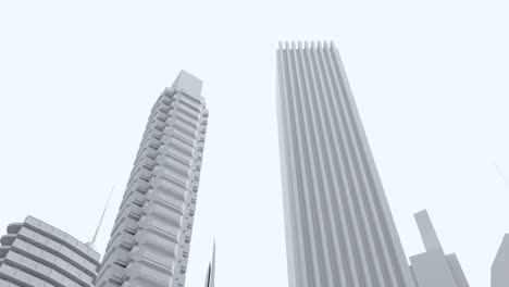 camera fly through the modern city streets, with skyscrapers, office buildings and residential blocks. 3d rendering animation