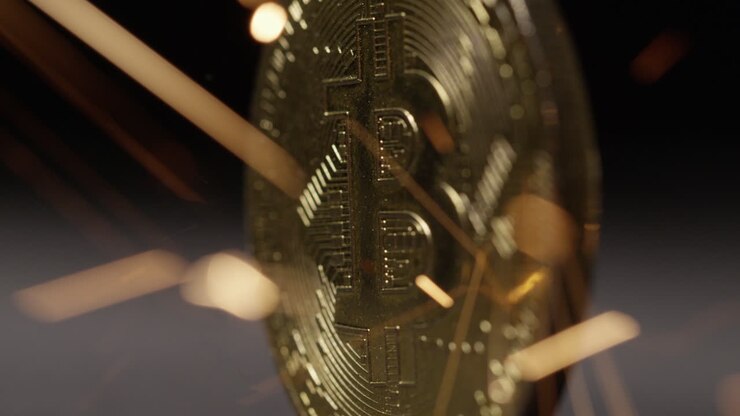 Criptovaluta sulla blockchain - primo piano di monete fisiche Bitcoin e Altcoin in un ambiente dinamico