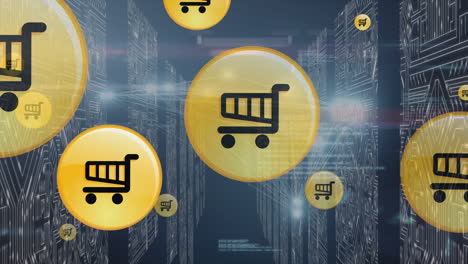animación de iconos de compras en la sala del servidor