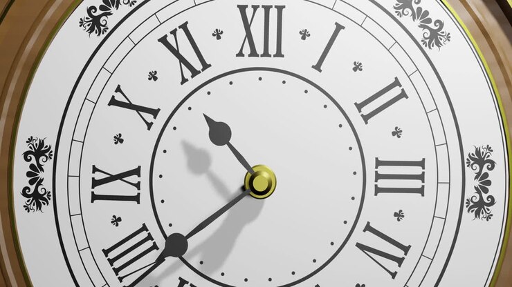 Animation of hands of retro clock stopping at midnight