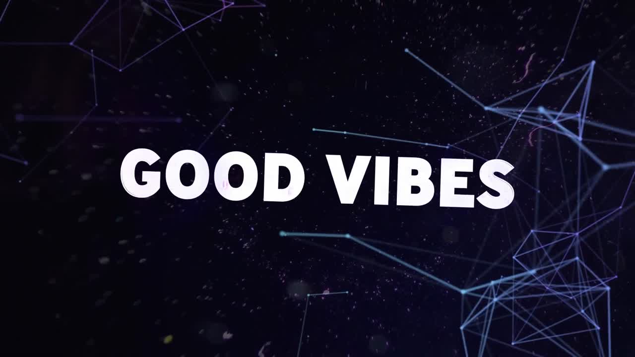 animación de texto de buenas vibraciones en letras blancas sobre conexiones en fondo negro