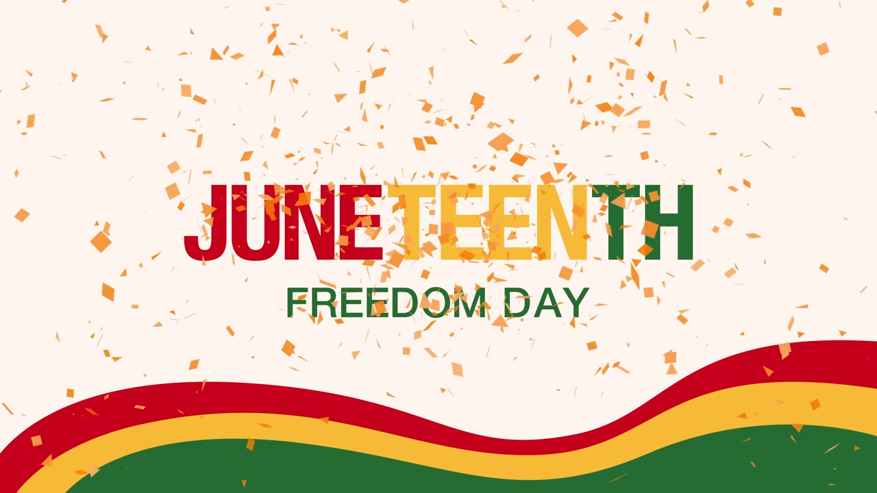 Animated Juneteenth Freedom Day Title with Confetti and Pan-African Colors