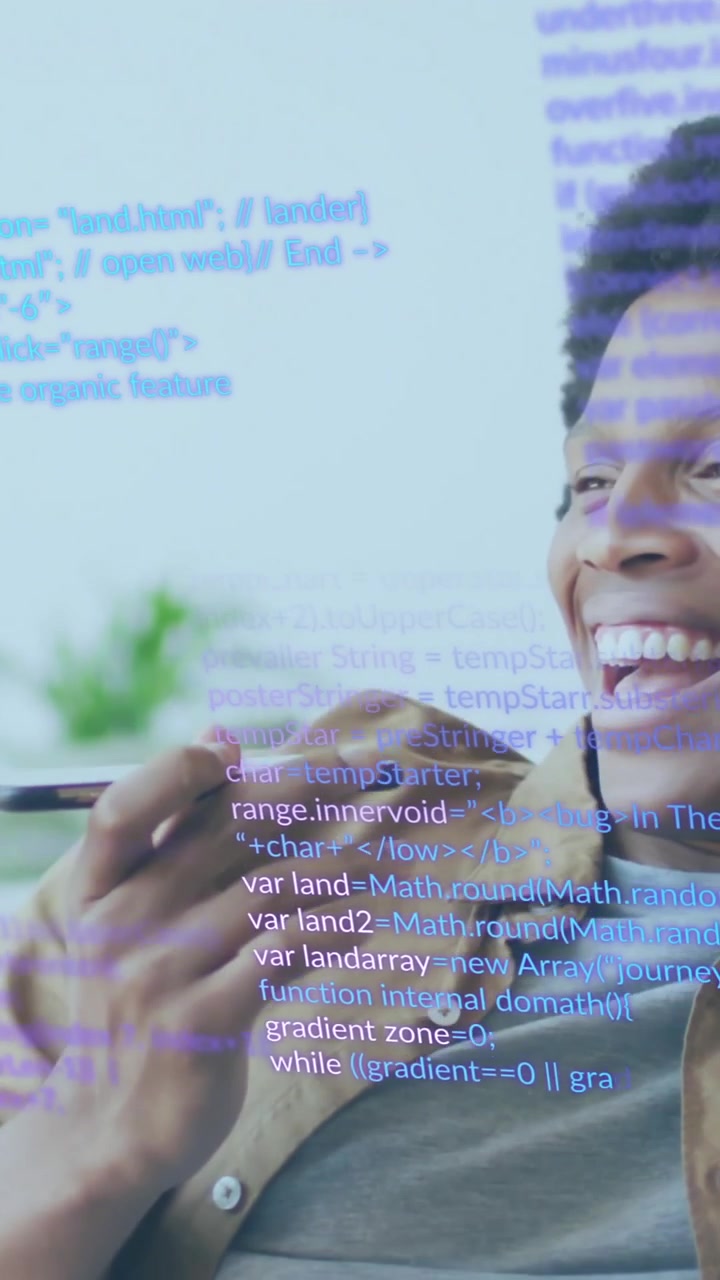 Animation of data processing over african american businessman talking on smartphone