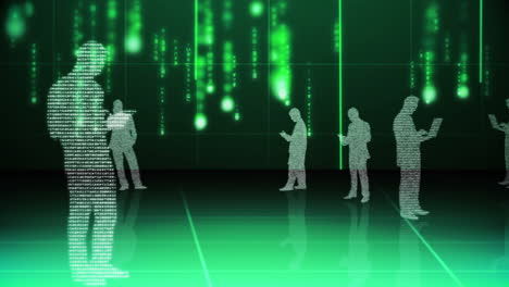 animación futurista con hologramas de personas de negocios