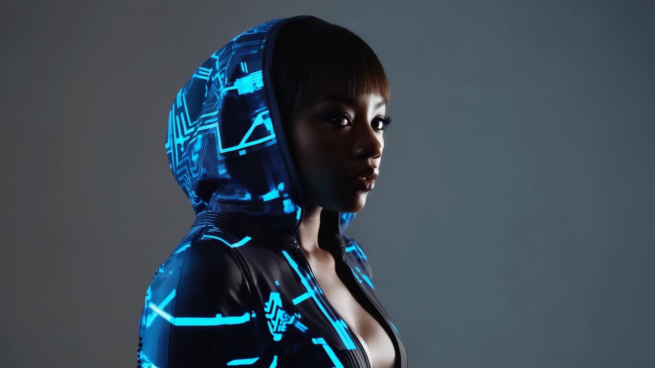Futuristic Portrait with Glowing Circuit Hoodie