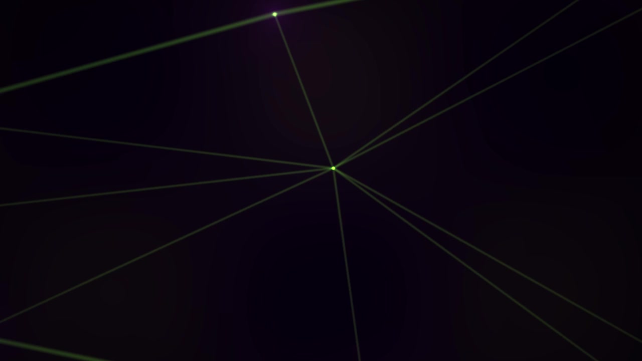 Dynamic Green Laser Beams Creating Abstract Patterns in Darkness