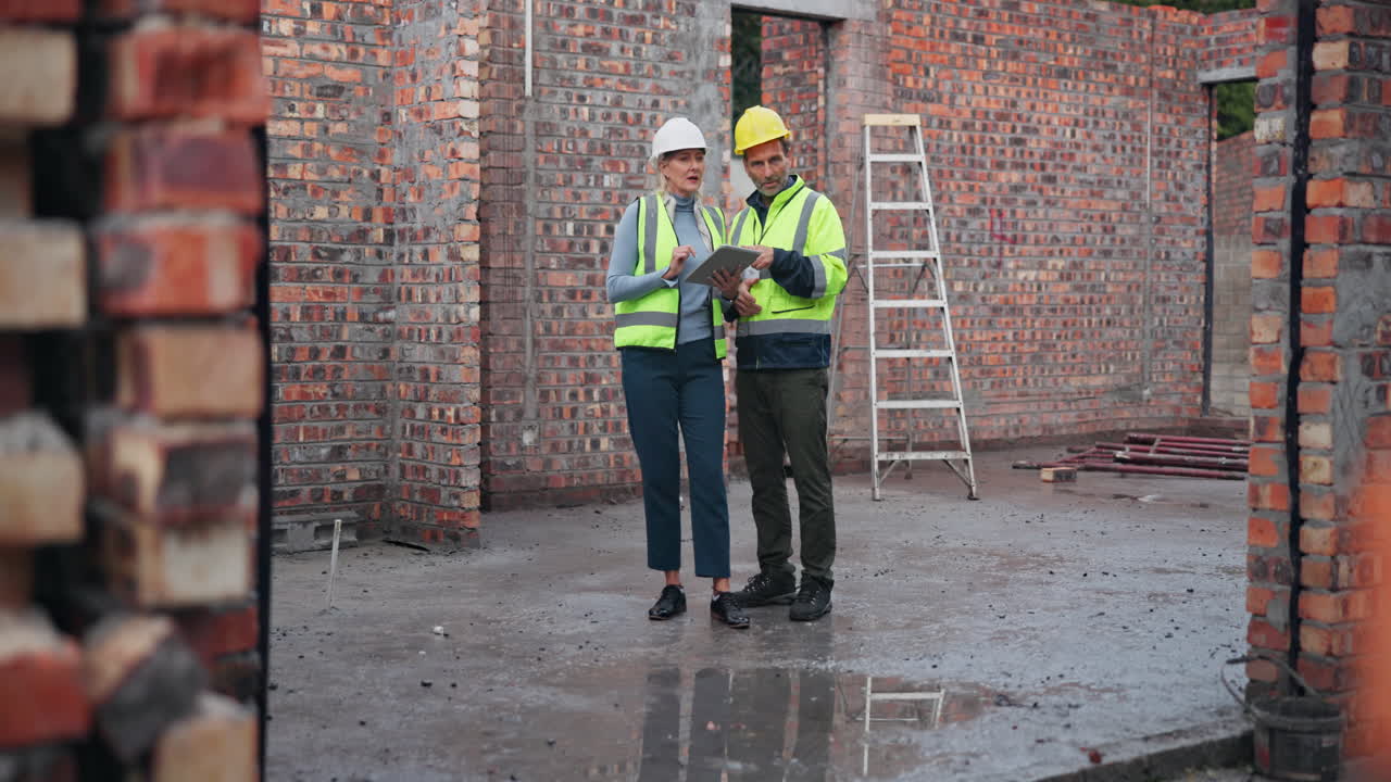 Construction site inspection with engineers and workers