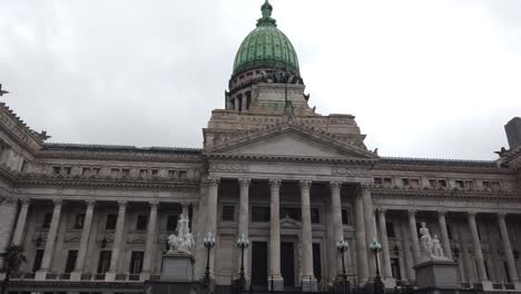 close up entrance to the argentine congress building buenos aires rainy weather