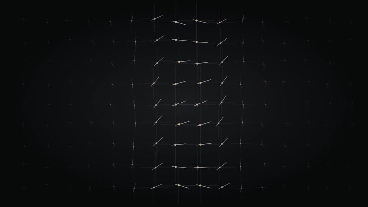 Abstract Motion Graphics Featuring Rotating Clock Hands on Dark Grid