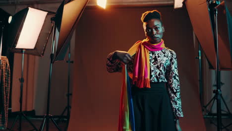 fashion portrait of a woman in a studio setting