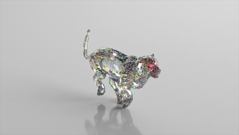 running diamond cheetah. the concept of nature and animals. low poly. white color. 3d animation of a seamless loop.