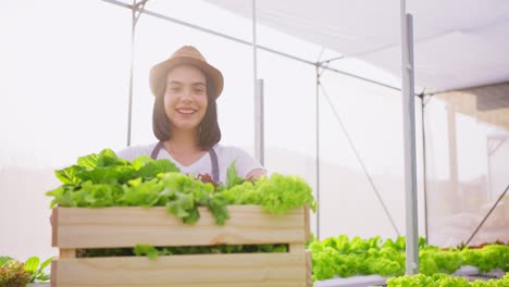 woman farmer in a greenhouse with fresh vegetables