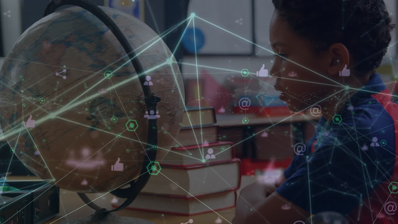 아프리카계 미국인 여학생과 세계를 연결하는 네트워크의 애니메이션