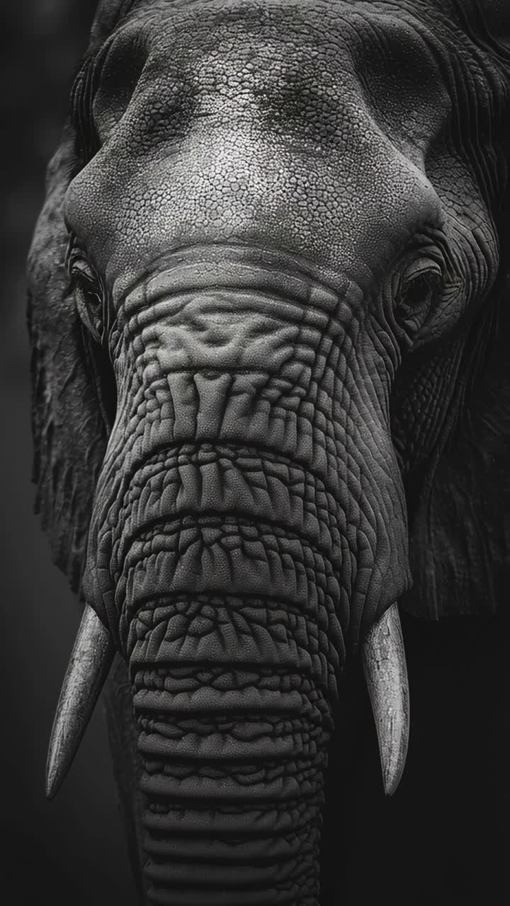 Majestic elephant gazing forward in black and white