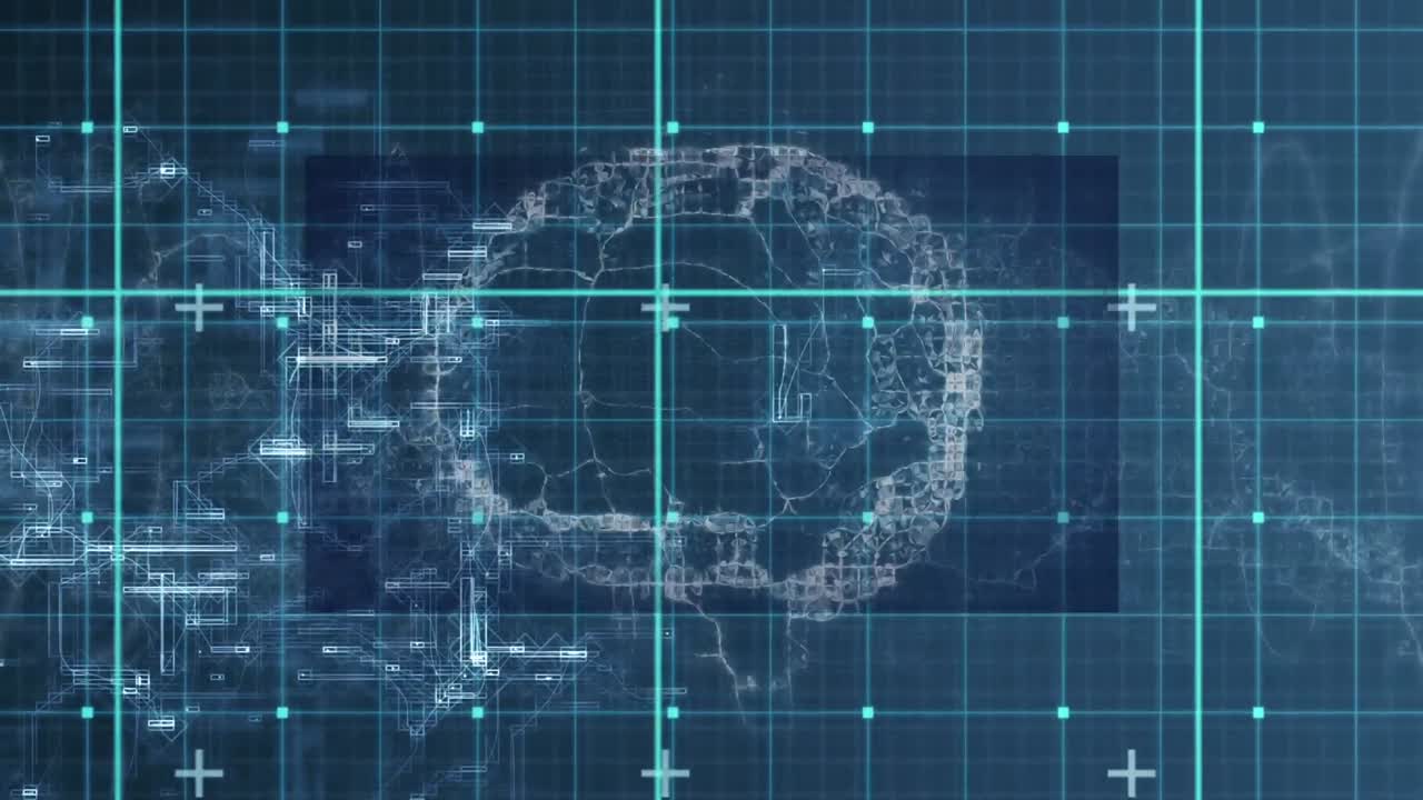 Animation of digital brain over shapes