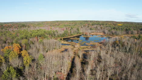 Vuelo-Aéreo-Sobre-Imágenes-Sobre-El-Lago-Florida-En-Freeport,-Maine