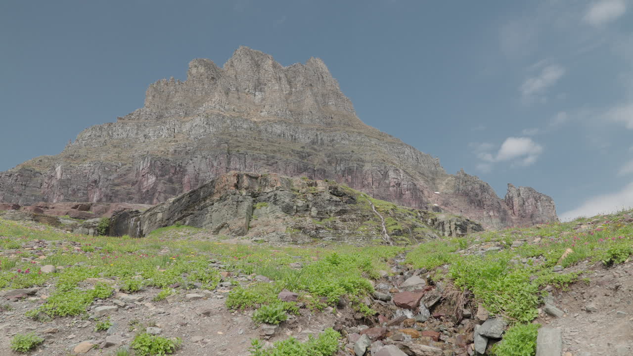 Majestic mountain views at Logan Pass in Montana, showcasing rugged terrain