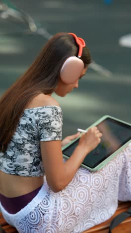 young woman drawing on a tablet