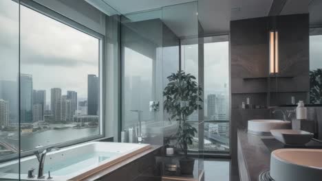 luxury modern bathroom with city views