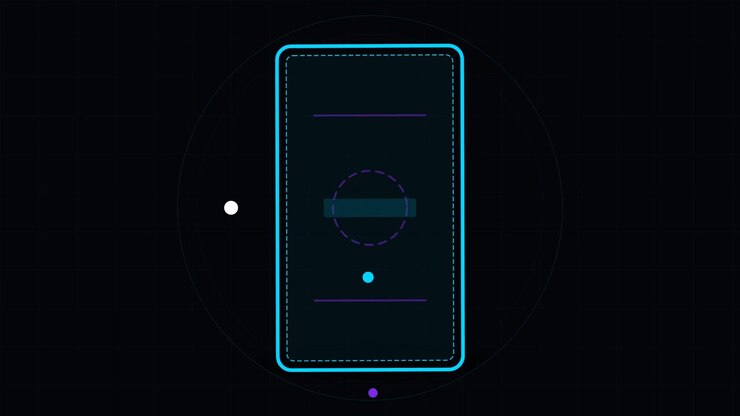 Abstrakt bevægelsesgrafik af en roterende smartphone-ramme med kredsende prikker