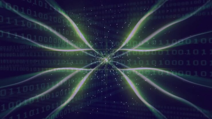 Central node pulsing, initiating neon green tendrils radiating, contracting, representing data flux