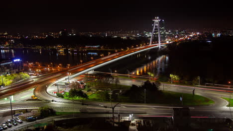 aerial night view of bratislava bridge