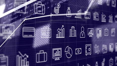 animación de iconos digitales y procesamiento de datos a través de servidores informáticos