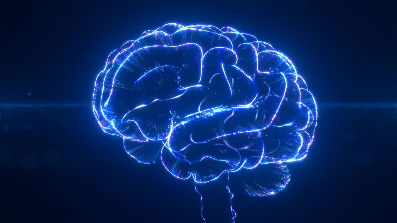 Digital Brain Glowing with Light Particles