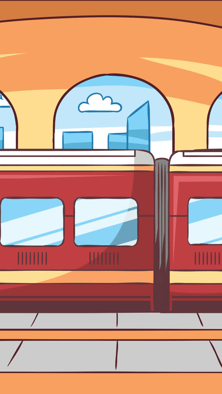 An animation of a Background of train station in hand-drawn style