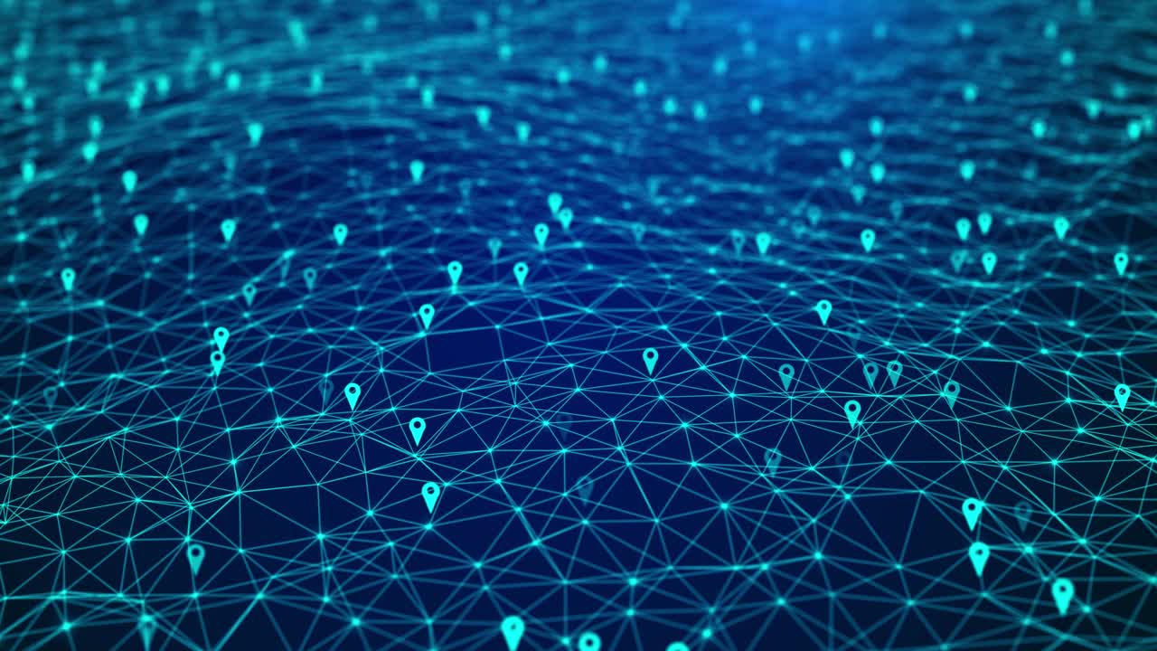 4K Digital Location icons of gps navigation, Global 5g high speed internet connection Loop Background.