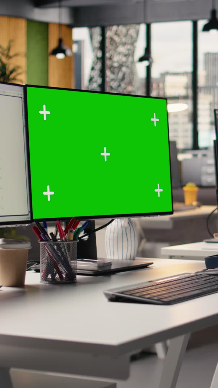Vertical Video Green Screen And Streaming Platform With Content On Dual Monitors