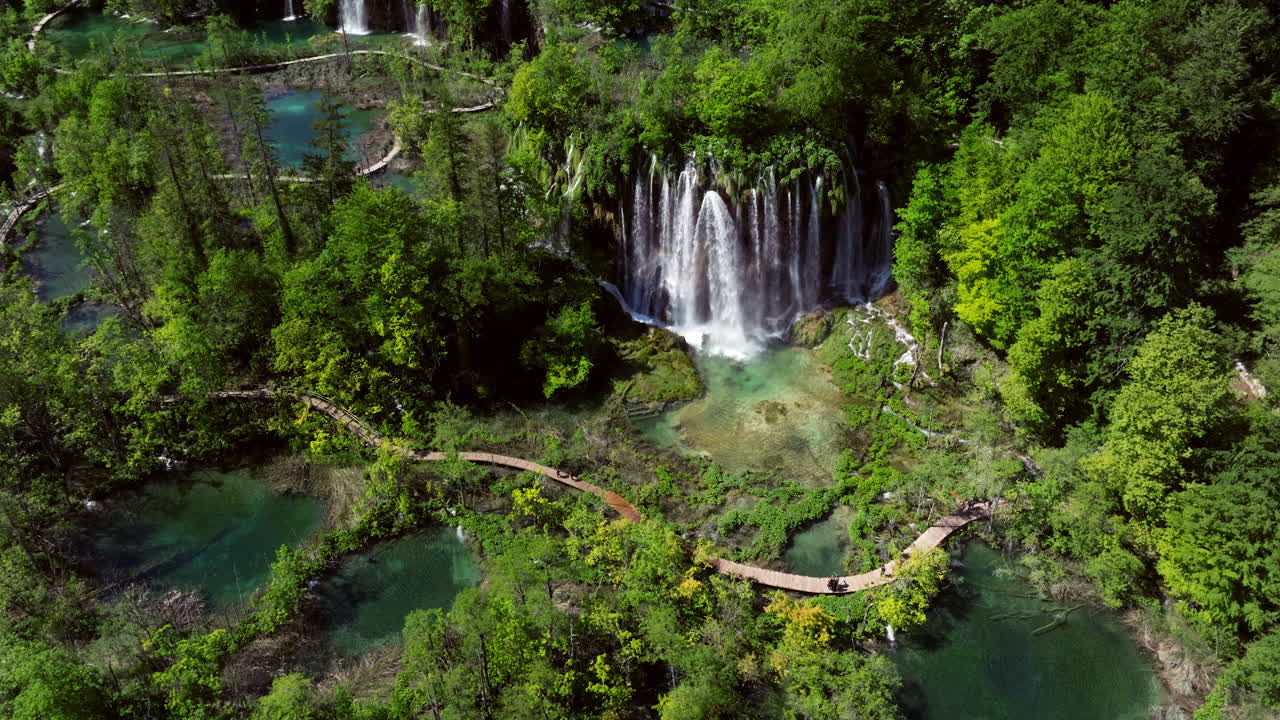 Veliki Prstavac At The Plitvice Lakes National Park In Croatia. - aerial shot