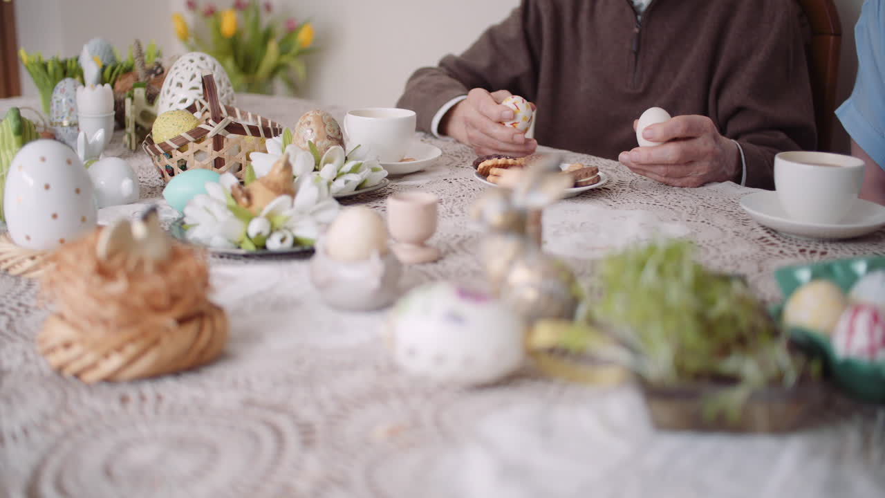 Elcerly People Care Senior Man Holding Easter Eggs In Hands Happy Easter 