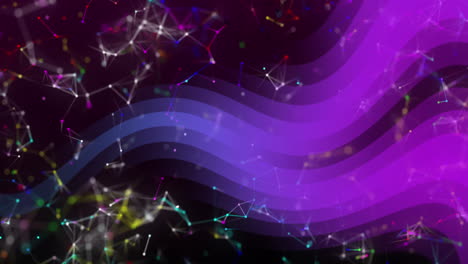 animación de constelaciones sobre fondo negro con ondas violetas