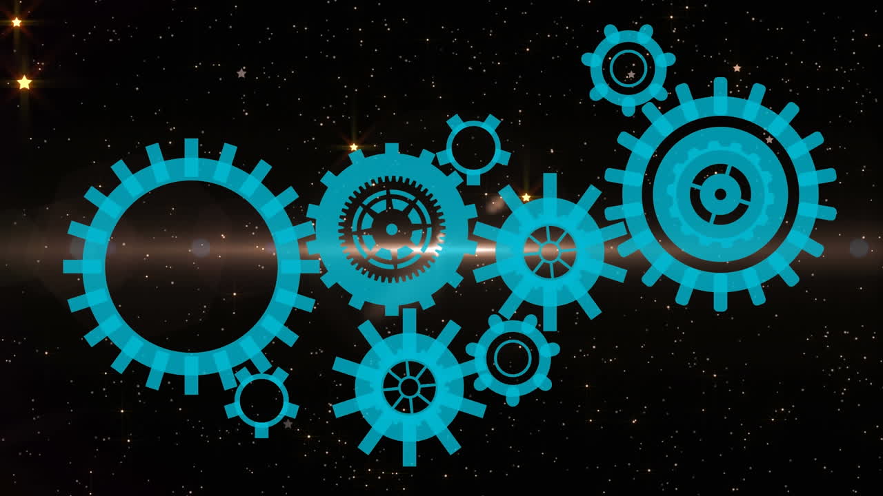 animación de engranajes y nieve cayendo en navidad