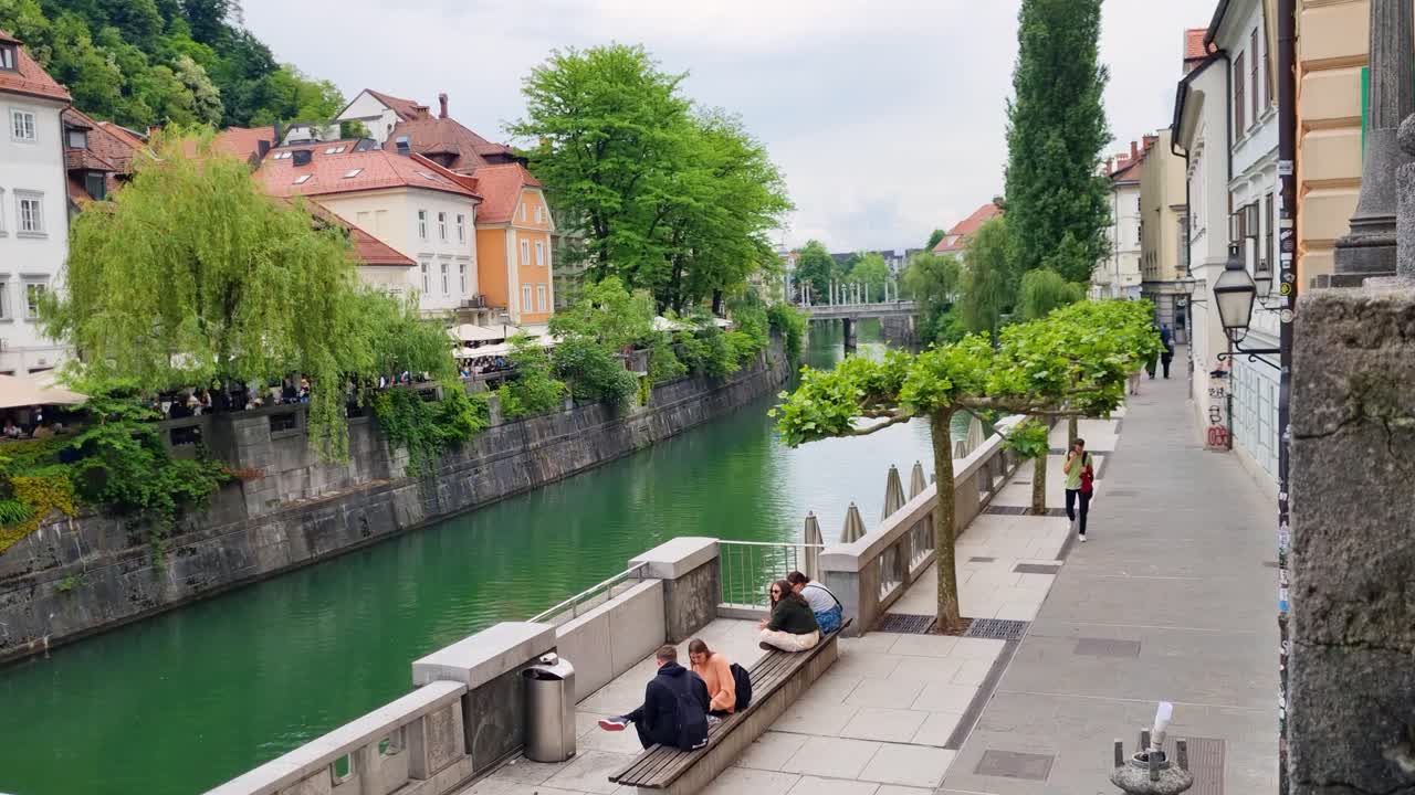 Beautiful River Scene in Ljubljana, Slovenia