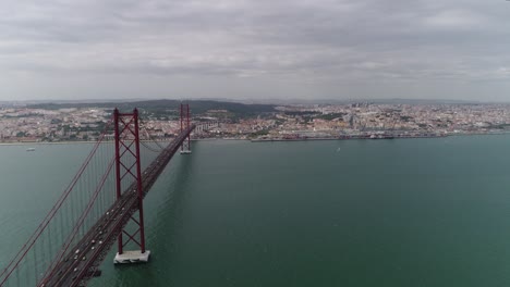 ponte 25 de abril, suspension bridge, lisbon, almada, portugal aerial view