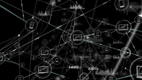 animation of network of connections with icons on black background