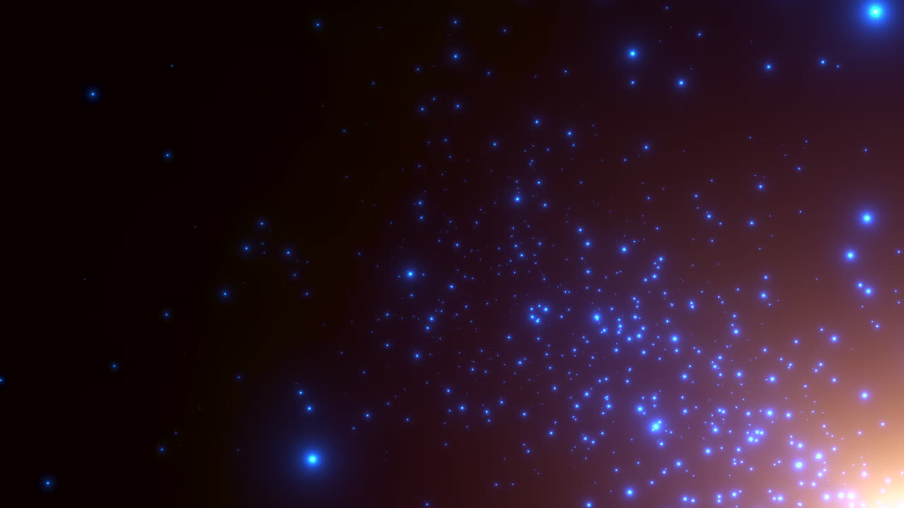 Cinematic blue stars fields and fly glitters in galaxy