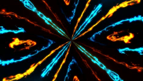 kaleidoscope with energy lines with flame effect, modern abstract 3d render, bright computer generated backdrop