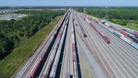 4k drone video of trains and locomotives in the csx winston train yard in lakeland, fl