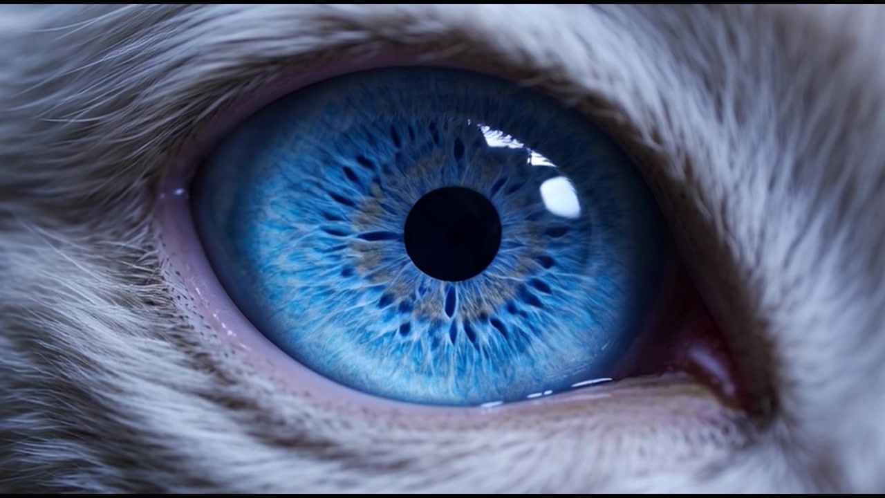 Primer plano extremo de un ojo de animal azul brillante