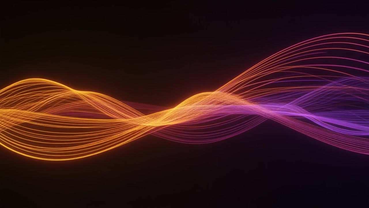 Abstract Glowing Orange and Purple Light Waves Flowing on Black Background