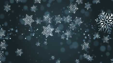 animación de nieve cayendo y manchas de luz en fondo negro.