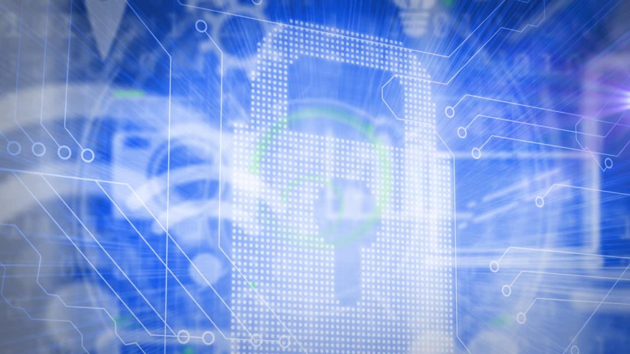 움직이는 컴퓨터 아이콘에 대한 락과 함께 그래픽 인터페이스의 애니메이션