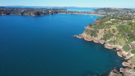 tranquil seascape in waiheke island, auckland, new zealand - drone shot