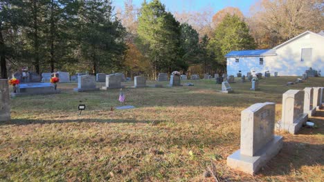 Flying-over-tombstones-in-a-cemetary