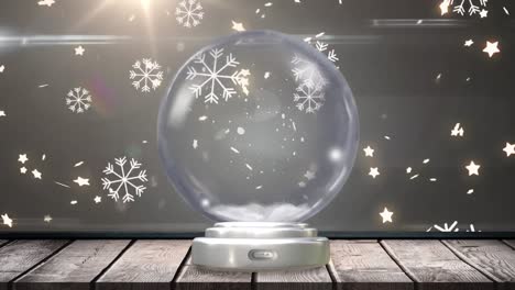 Animation-of-christmas-snow-globe-with-snow-falling-on-grey-background