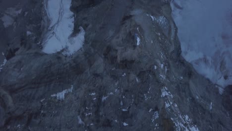 overhead view from drone looking down on lion ridge of cervino mountain to the matterhorn